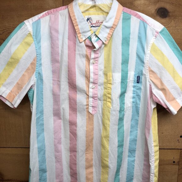 Chubbies 1/2 Button But Short Sleeve Striped Shirt Mens Size Medium Retro Pocket - Picture 3 of 10